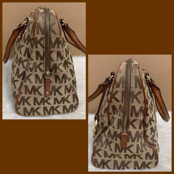 MICHAEL KORS Large Khaki/Acorn Signature BEDFORD Dome Satchel w/XB Strap - Picture 2 of 16